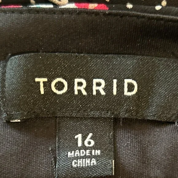 Torrid SZ16 Black Ditsy Floral Challis Hi Low Maxi Skirt Feminine Romantic Fairy - Picture 6 of 9